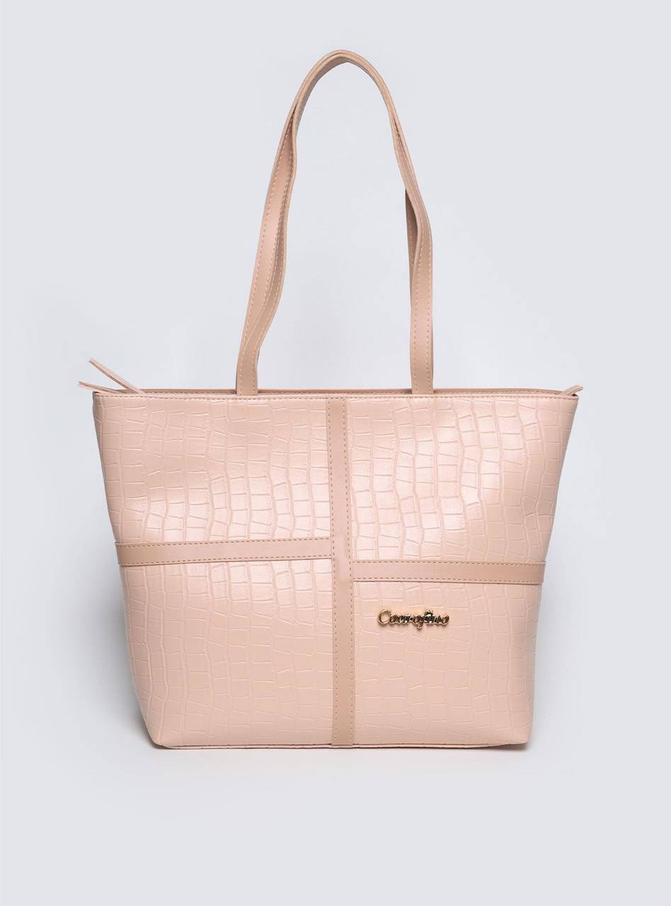 Bolsa Shopper Tiracolo Detalhes Tiras Zíper Puxador Nude BSI-5889 - NU