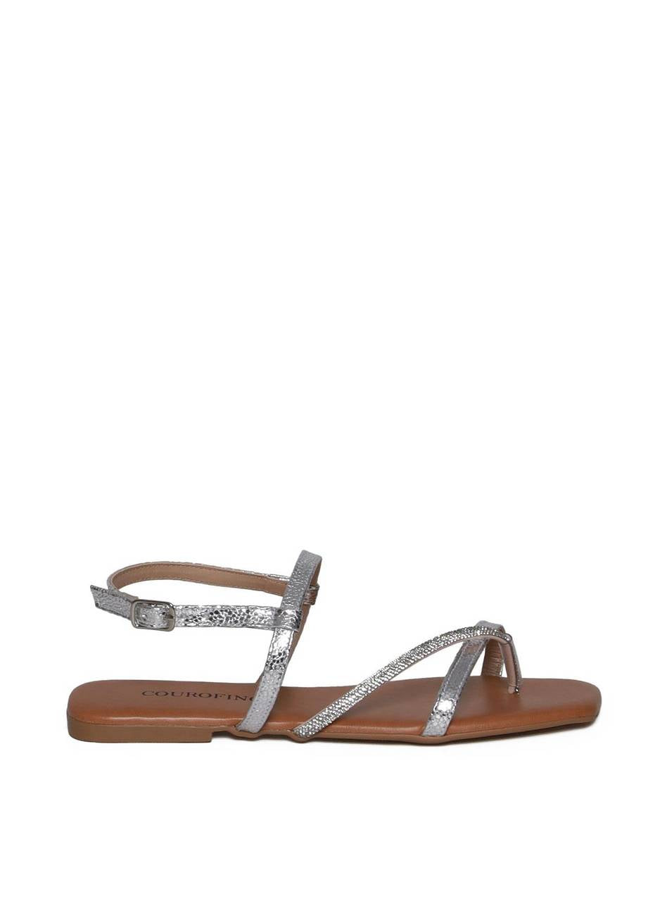 Sandália Rasteira com Tiras Finas em Strass - Prata SDI-11681 - PT