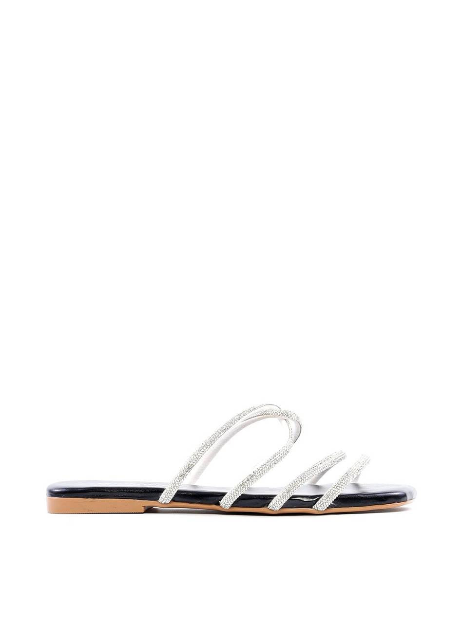 Rasteira com Tiras Cruzadas e Strass - Preta SDI-11891 - PR