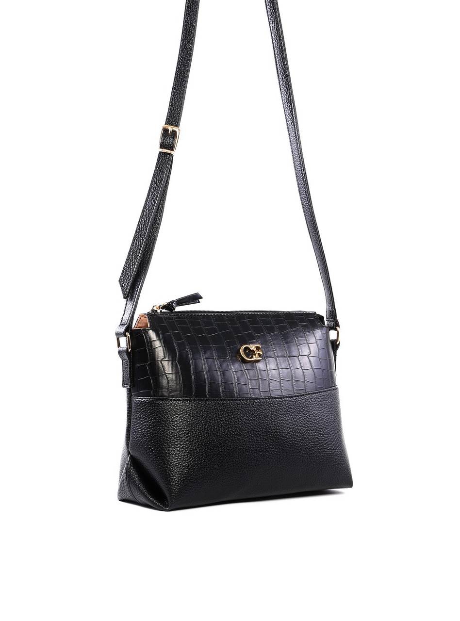 Bolsa Transversal Média com Detalhe Croco - Preta BSI-6488 - PR