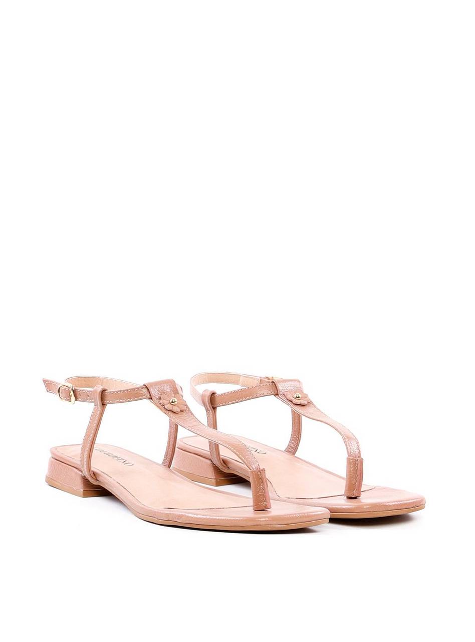 Sandália Salto Bloco Rasa com Aplique de Flor SDI-12208 - NU