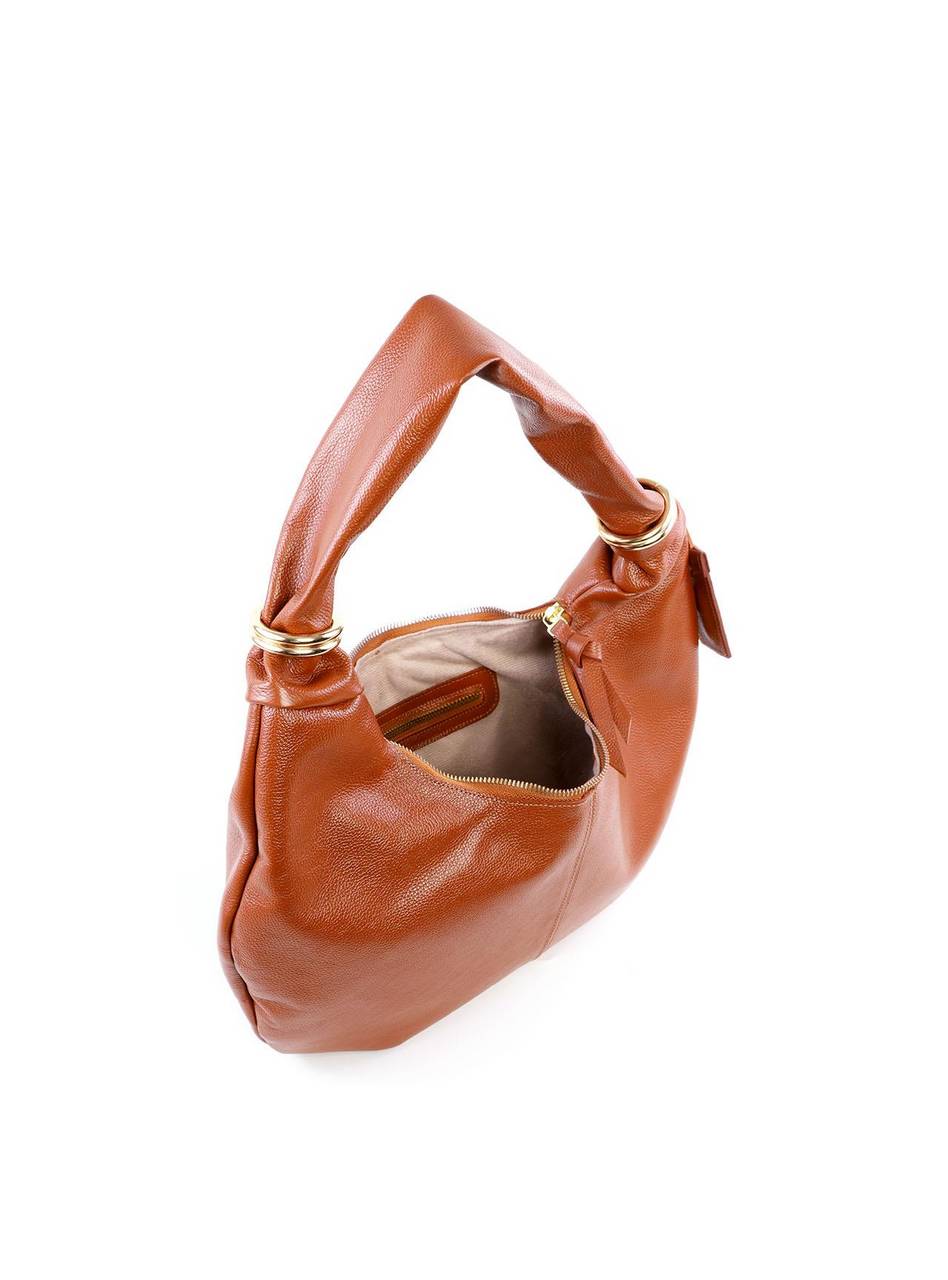Bolsa Hobo de Couro com Argolas e Bag Charm - Castor BSI-6226 - CS