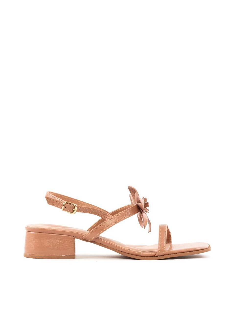 Sandália Salto Bloco Enfeite Flor - Nude SDI-12034 - NU