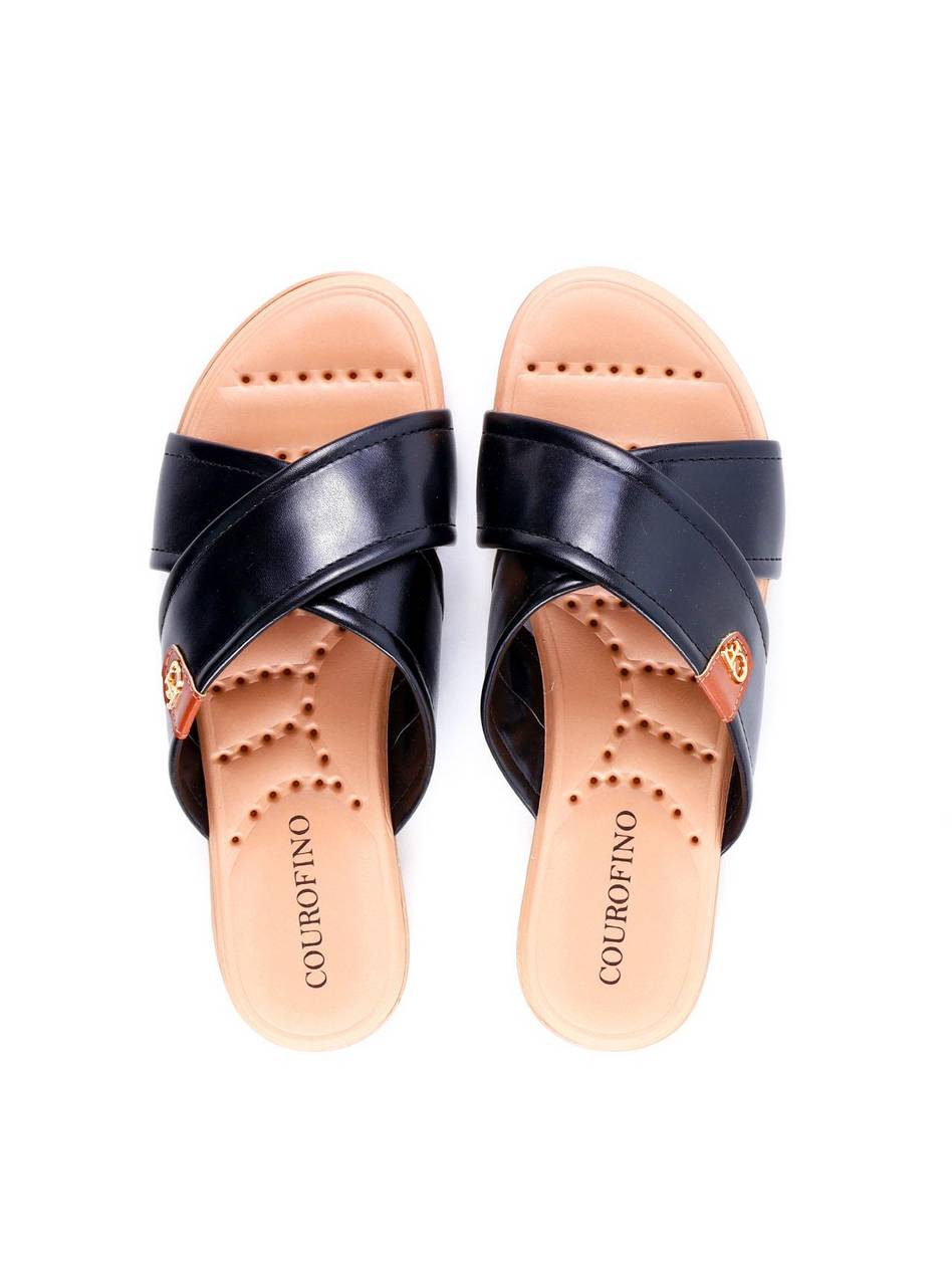 Rasteira Comfort Tiras Cruzadas Detalhe CF - Preta SDI-11988 - PR