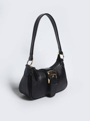 Bolsa Baguette Pequena Couro Fivela Grande Preta BSI-5879 - PR