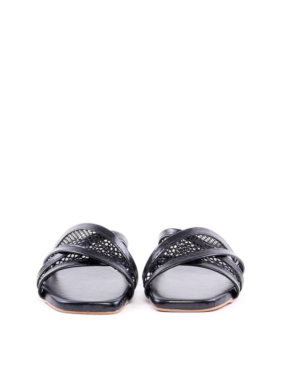 Rasteira com Tiras Cruzada e Tela - Preta SDI-11963 - PR