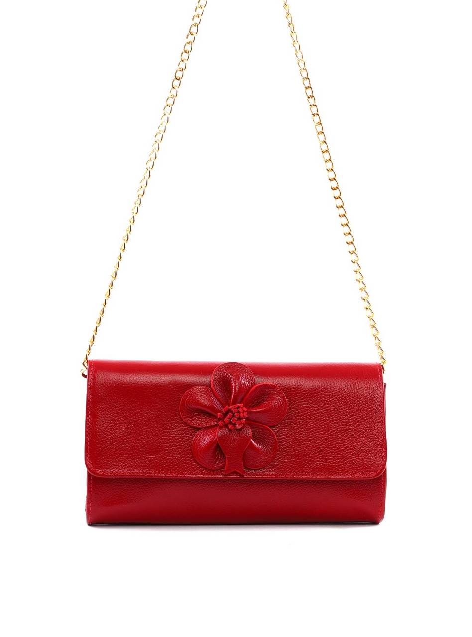 Bolsa Clutch Retangular Enfeite Flor Alça Corrente - Vermelha BSI-6372 - VE