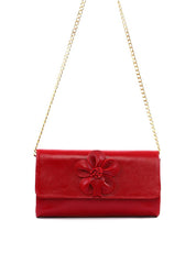 Bolsa Clutch Retangular Enfeite Flor Alça Corrente - Vermelha BSI-6372 - VE