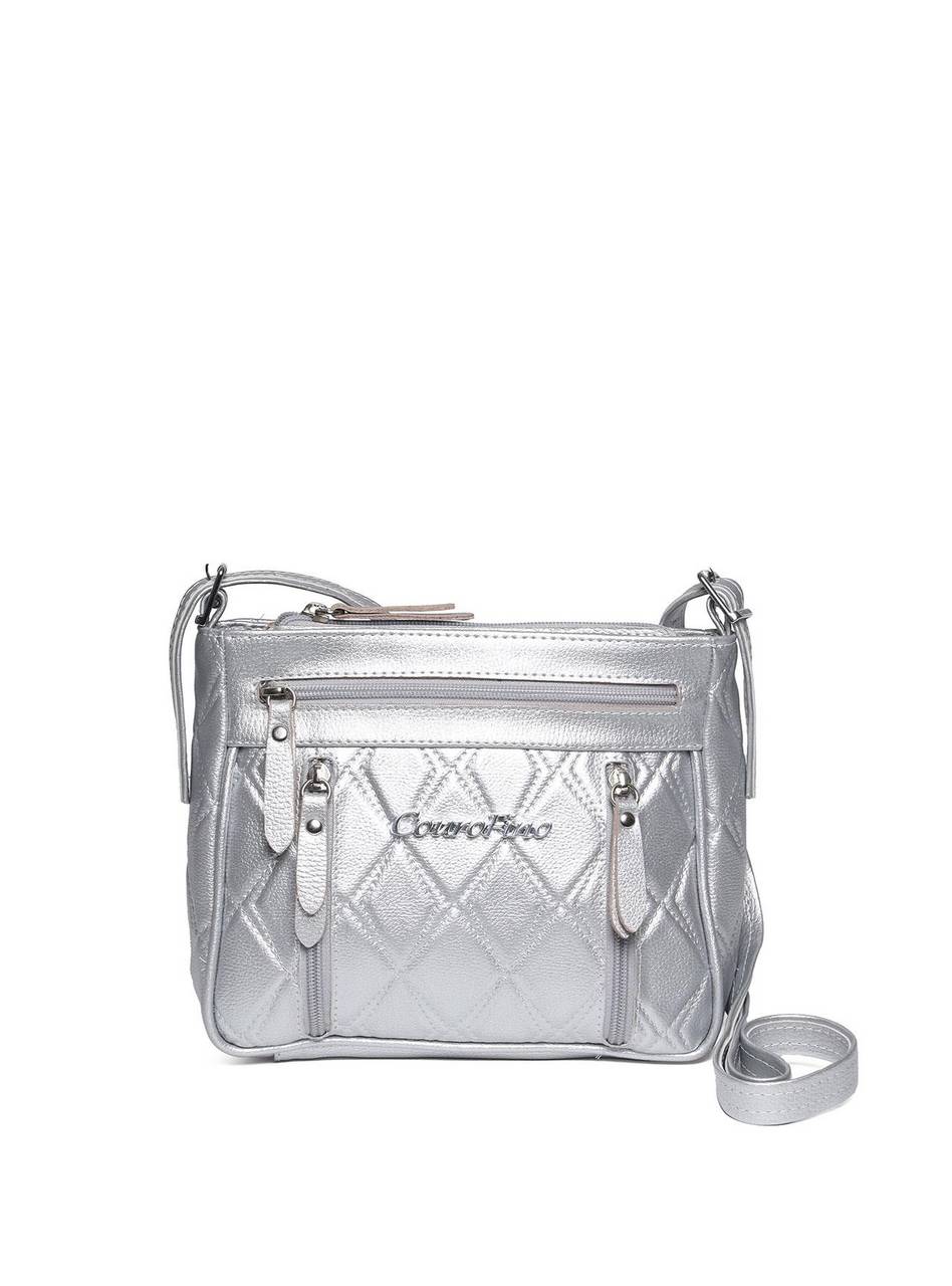Bolsa Carteiro Transversal Regulável Zíper Frontal Prata BSI-5658 - PT