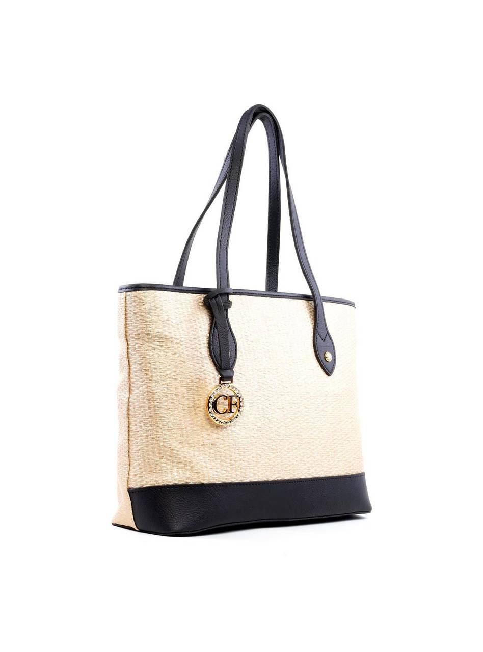 Bolsa Shopper em Palha com Bag Charm - Preta BSI-6247 - PR