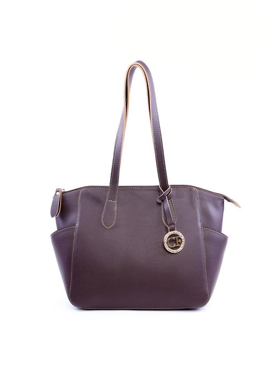 Bolsa Tote Tiracolo com Bolsos Laterais e Charm em Strass - Cacau BSI-6046 - CA