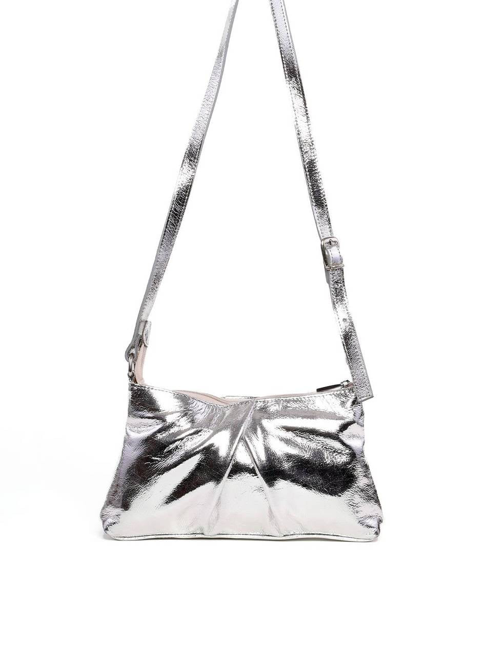 Bolsa Transversal Retangular Detalhe Drapeado - Prata BSI-6281 - PT