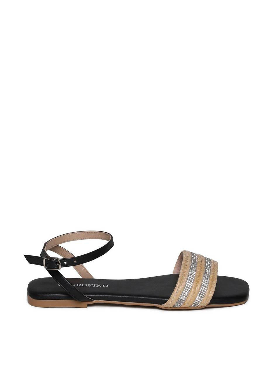 Sandália Feminina Rasteira Rosto Palha - Preta SDI-11641 - PR