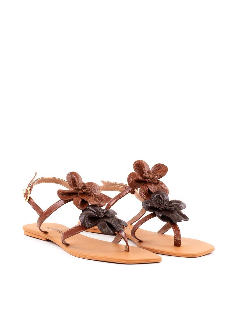 Rasteira Tiras Finas Enfeite Duas Flores - Castor SDI-12035 - CS
