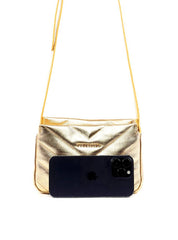 Bolsa Tote Transversal com Matelassê em V - Ouro BSI-6437 - AU