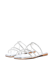 Rasteira com Tiras Cruzadas e Strass - Prata SDI-11891 - PT