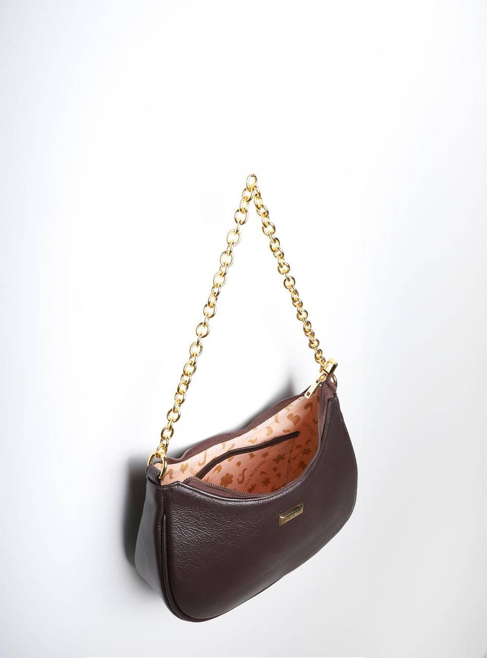 Bolsa Hobo Pequena Transversal Couro Cacau BSI-5850 - CA