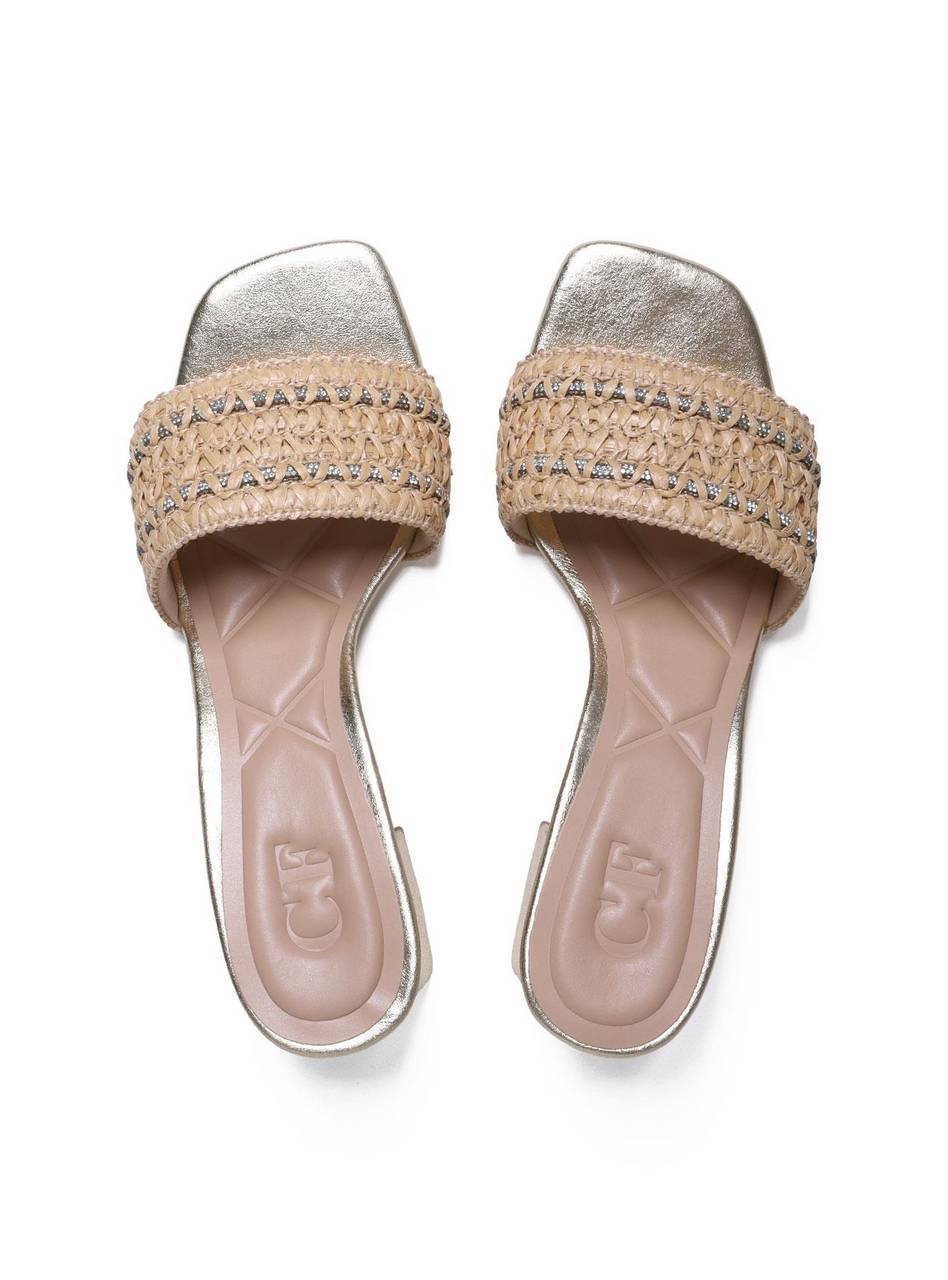 Tamanco Rosto Palha com Strass - Ouro SDI-11670 - AU