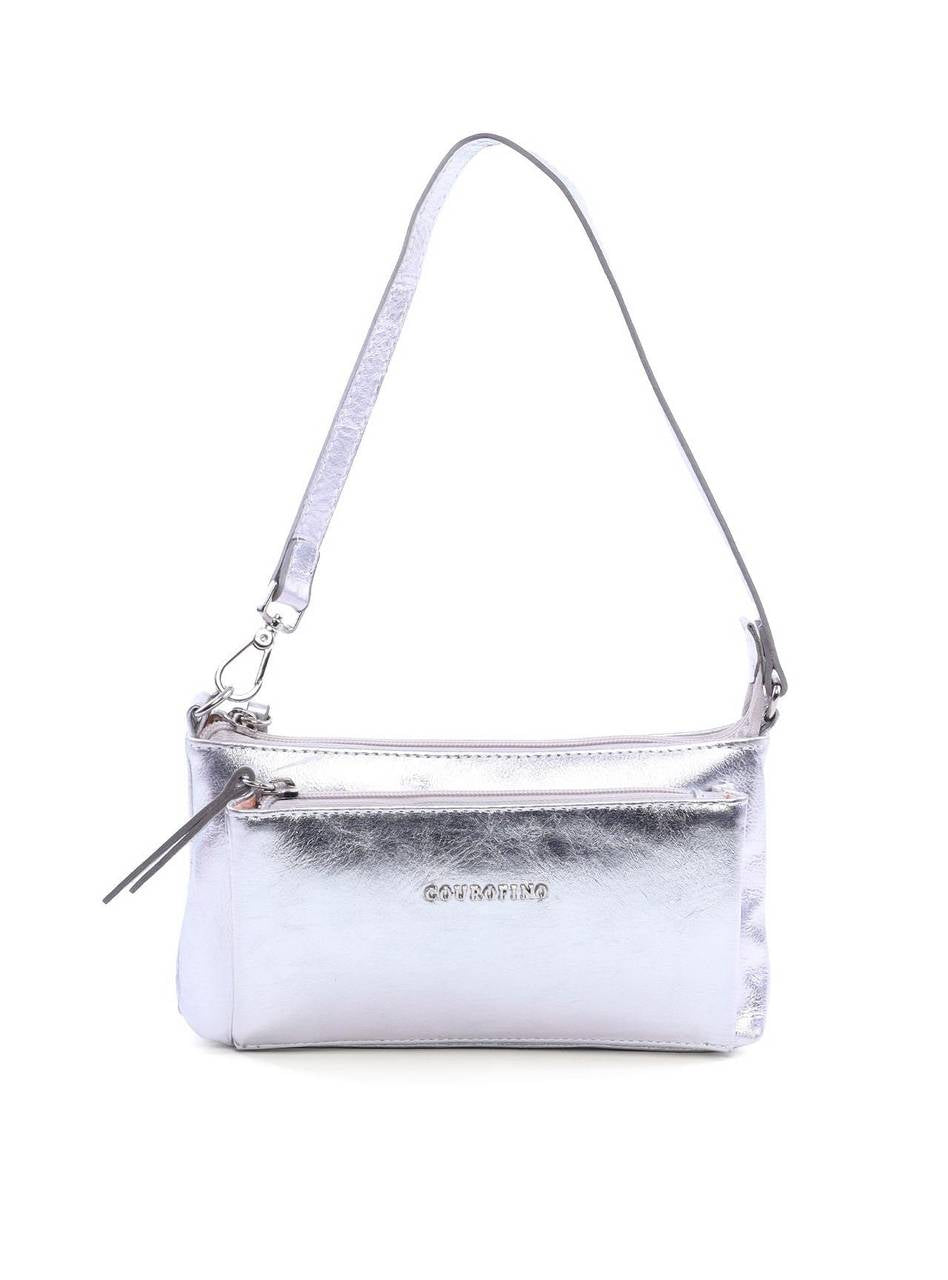 Bolsa Baguette com Bolso Grande Frontal - Prata BSI-6130 - PT