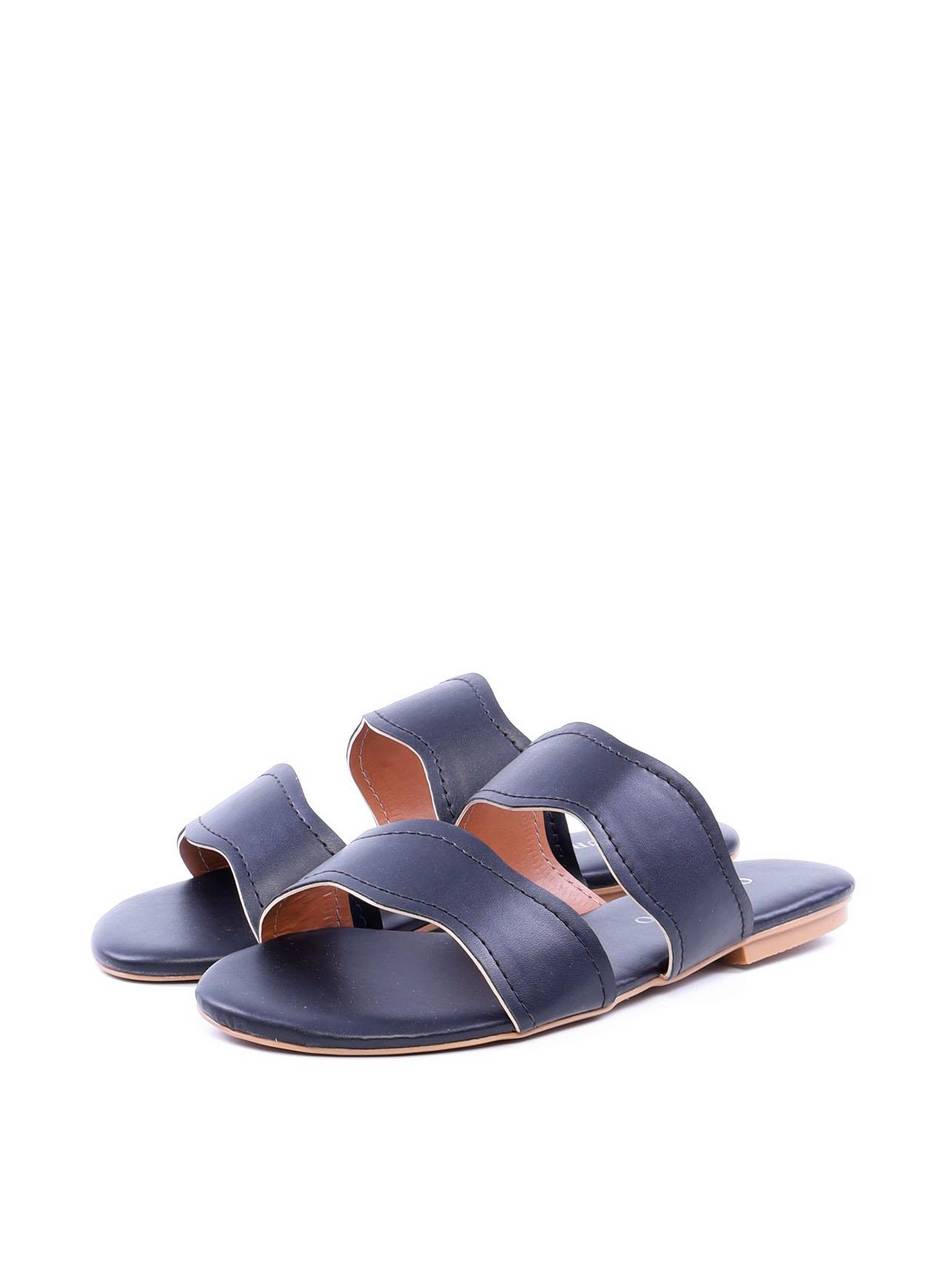 Sandália Rasteira com Tiras Onduladas - Preta SDI-11706 - PR
