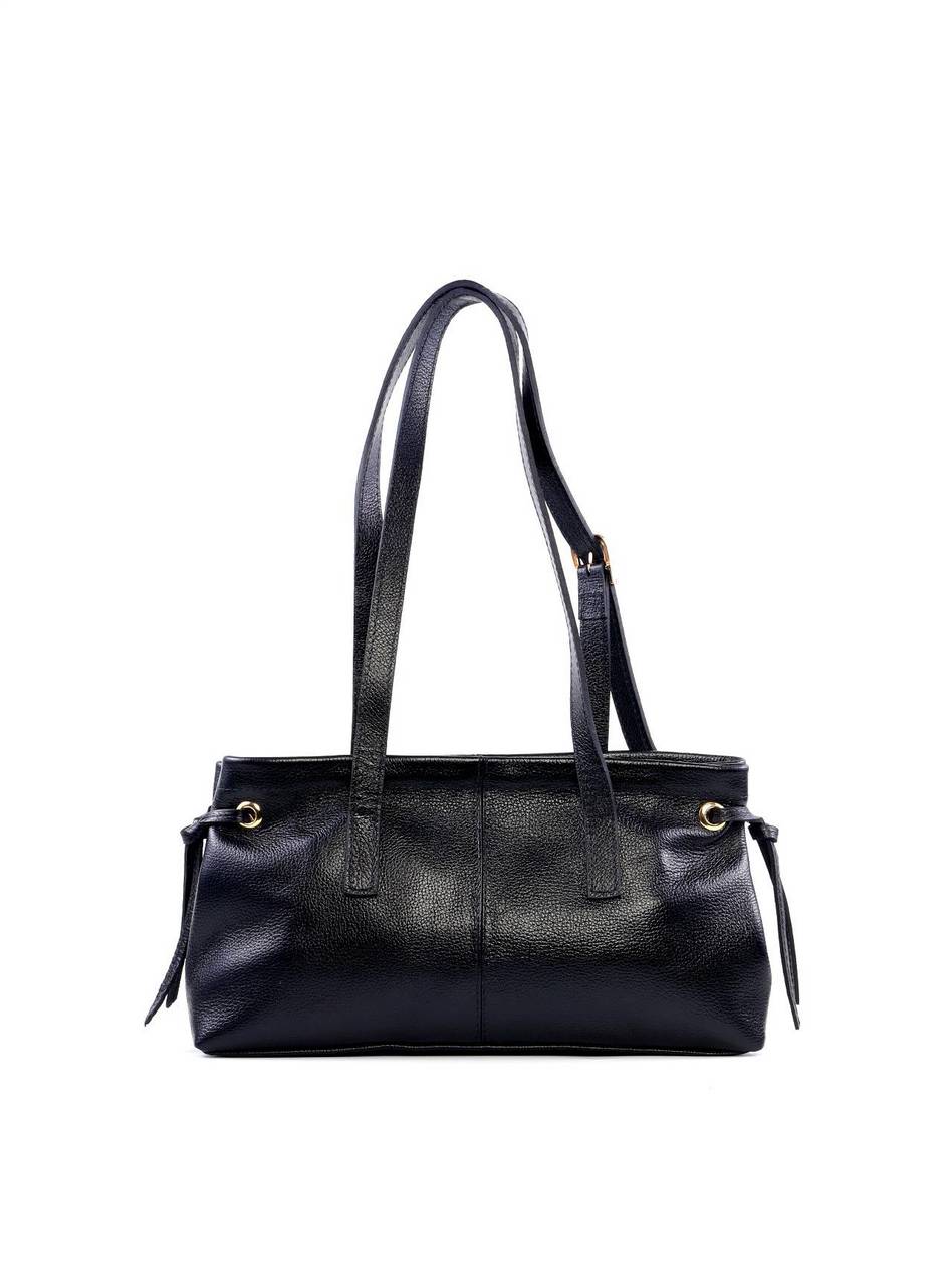 Bolsa Tote de Couro com Ilhós Laterais - Preta BSI-6223 - PR
