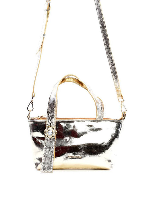 Bolsa Tote com Alça Dupla e Enfeite de Flor - Ouro BSI-6111 - AU