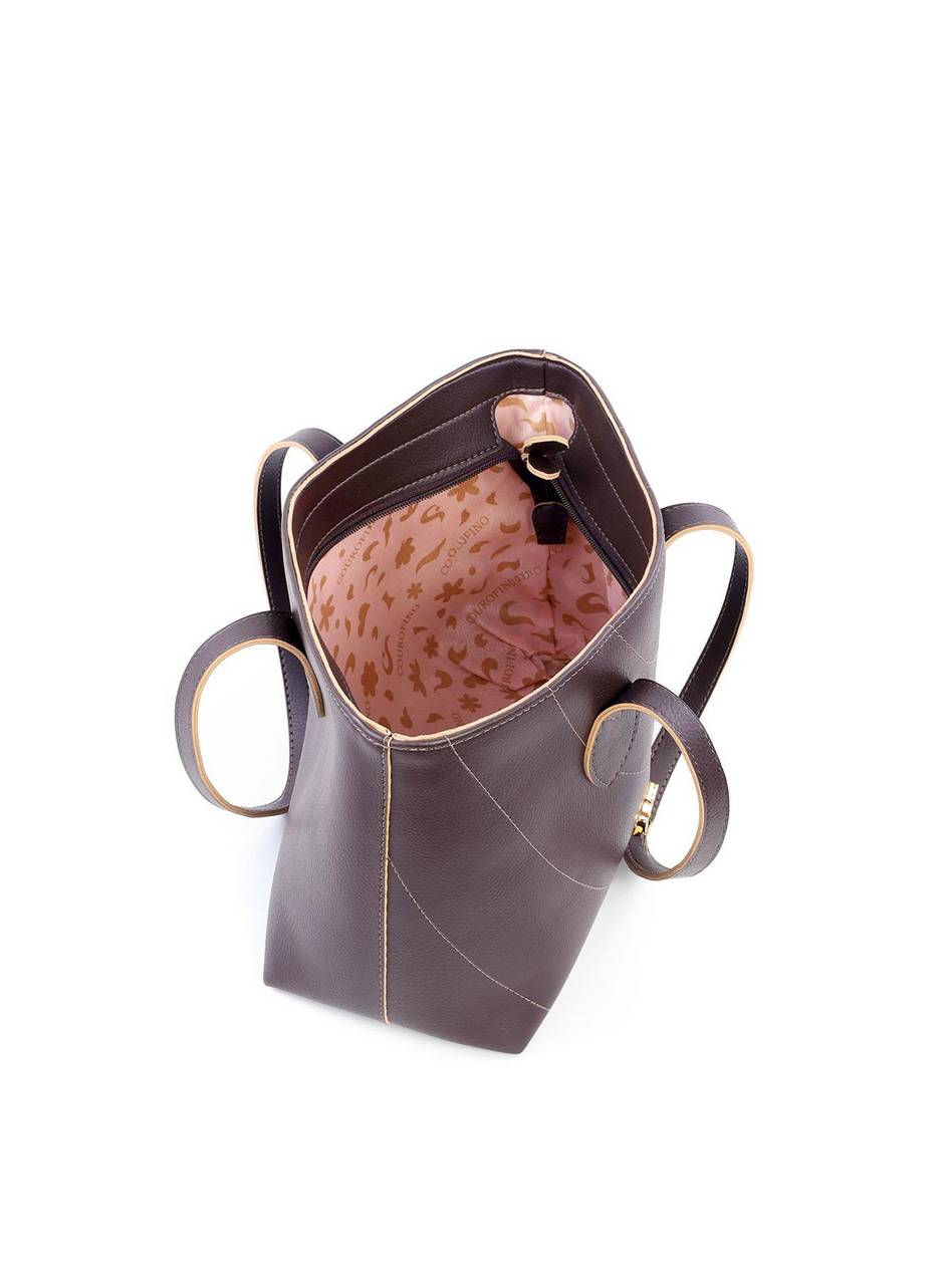 Bolsa Shopper Tiracolo Lisa em Sintético com Costuras - Cacau BSI-6184 - CA