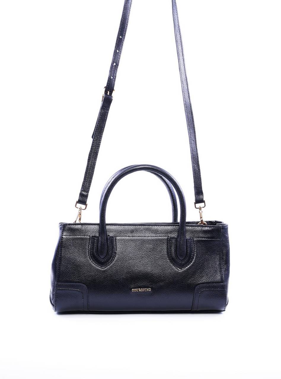 Bolsa Tote de Mão e Tiracolo Retangular com Detalhes de Costuras Preta BSI-5962 - PR