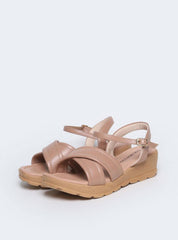 Sandália Feminina Couro Anabela Tiras Cruzadas - Nude SDI-11576 - NU