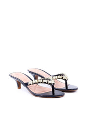 Tamanco Salto Kitten com Detalhes Dourados - Preta SDI-11776 - PR
