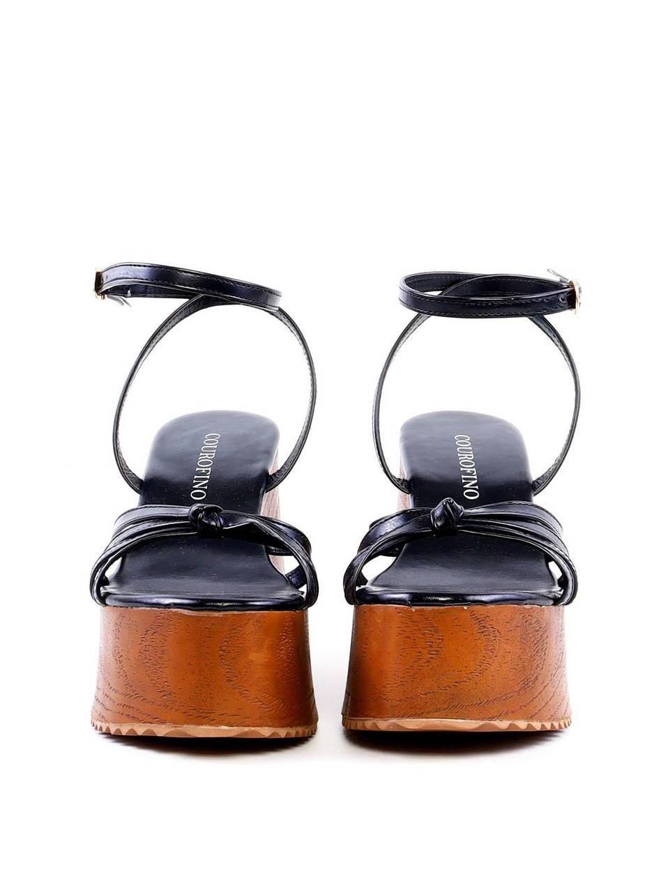 Sandália Plataforma com Tiras e Nó - Preta SDI-11951 - PR