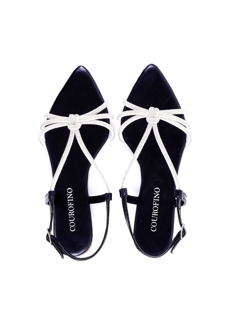 Rasteira Bico Fino com Tira de Strass - Preta SDI-11937 - PR