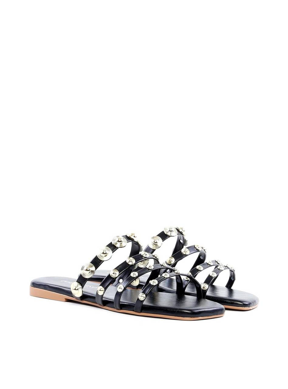 Rasteira com Tiras Finas e Rebites - Preta SDI-11895 - PR