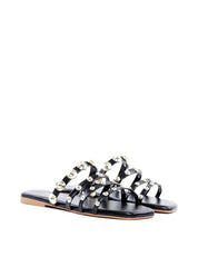 Rasteira com Tiras Finas e Rebites - Preta SDI-11895 - PR