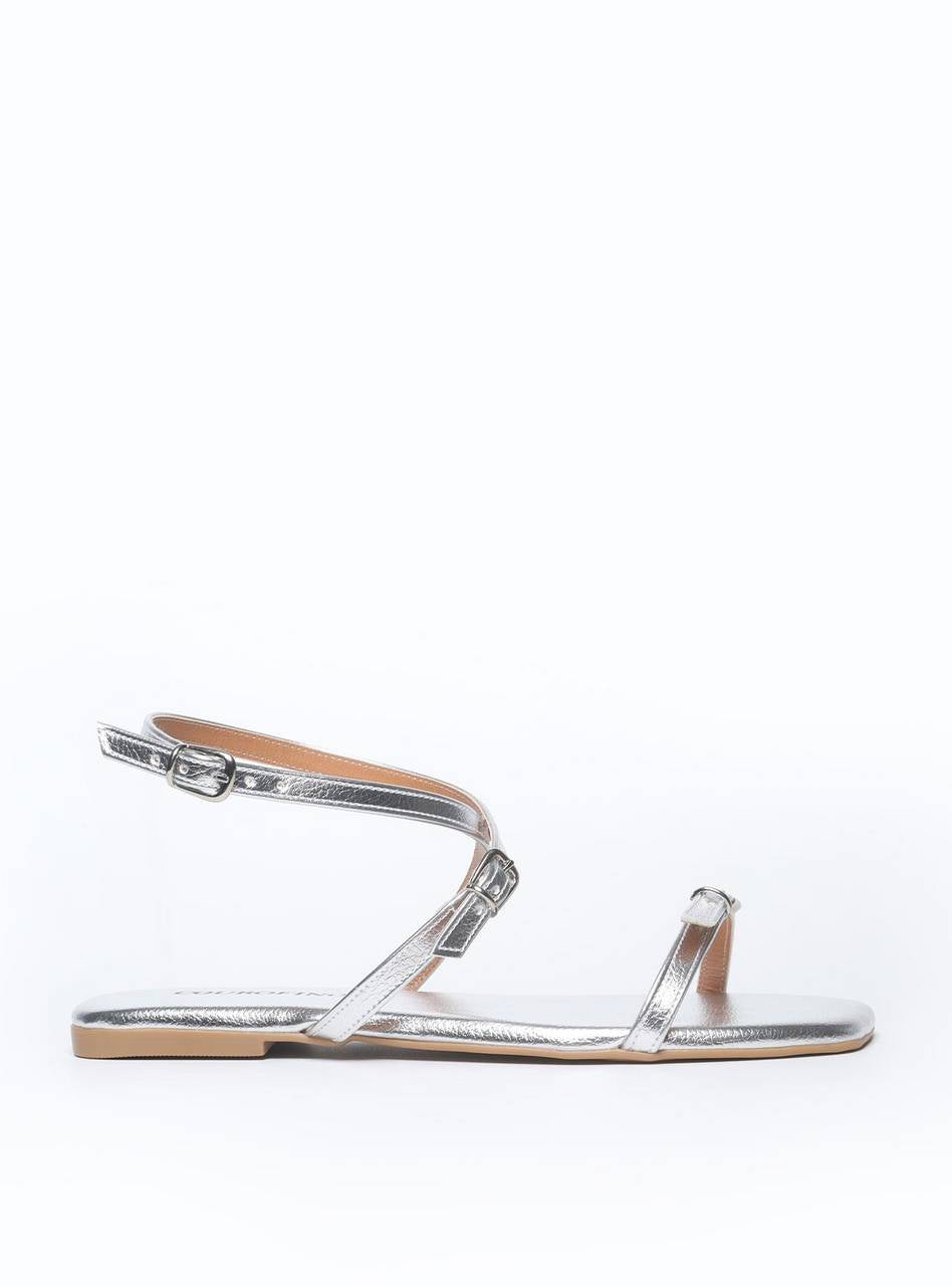 Sandália Feminina Rasteira Fivelas - Prata SDI-11559 - PT
