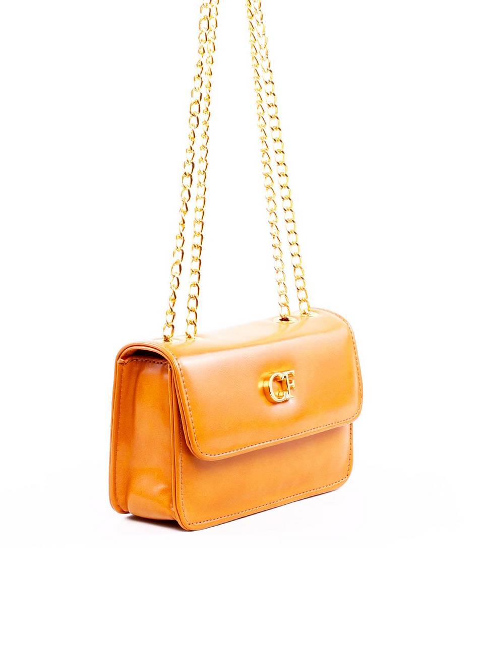 Bolsa Satchel Quadrada com Alça de Corrente - Mostarda BSI-6287 - MT