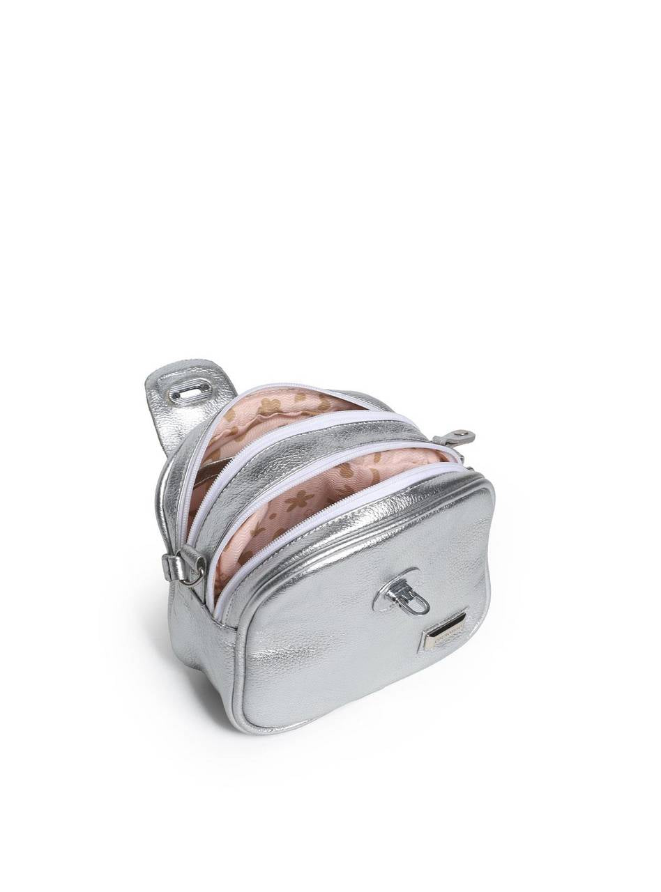 Bolsa Bag Couro Transversal 2 Zíperes Prata BSI-5071 - PT