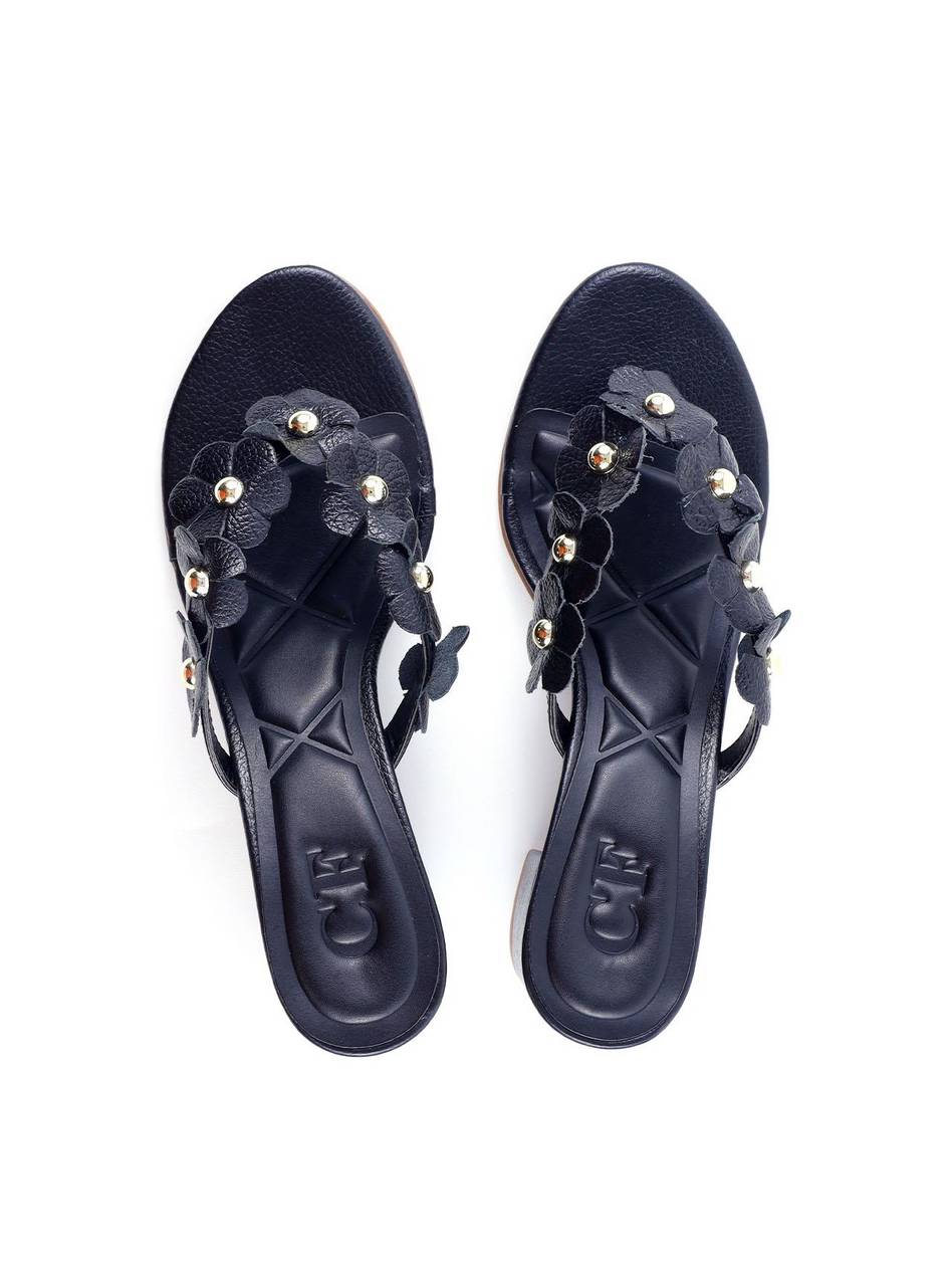 Tamanco de Dedo Salto Bloco com Mini Flores - Preta SDI-11823 - PR