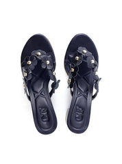 Tamanco de Dedo Salto Bloco com Mini Flores - Preta SDI-11823 - PR