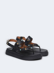 Sandália Feminina Papete Tachas Diversas - Preta SDI-11546 - PR