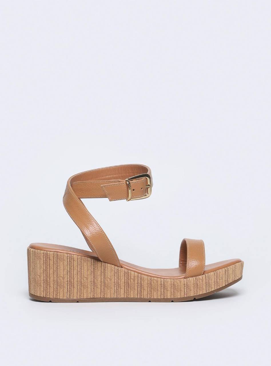 Sandália Feminina Plataforma Anabela Couro - Castor SDI-11561 - CS