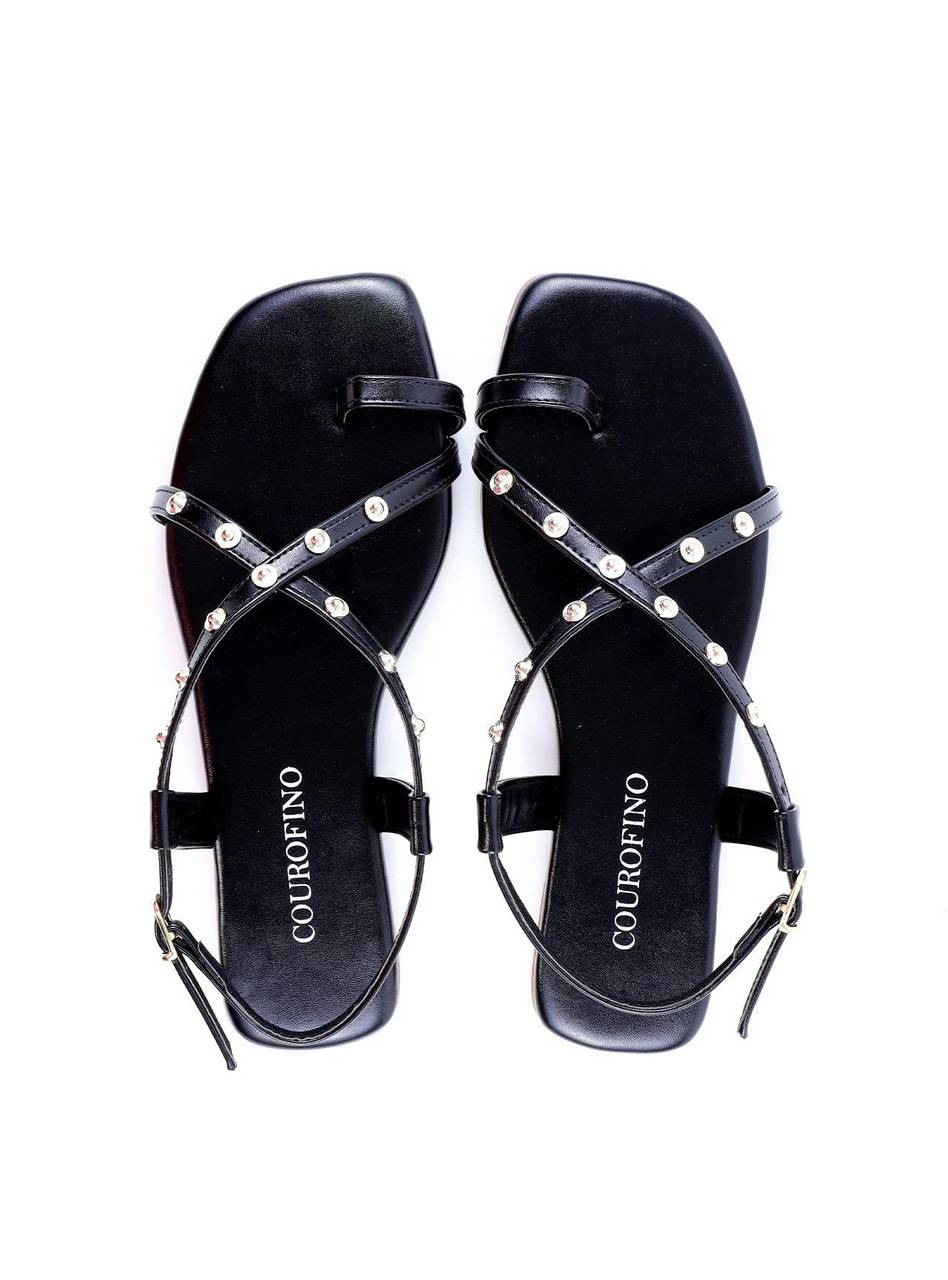 Rasteira com Dedeira e Tiras Cruzadas - Preta SDI-11903 - PR