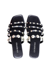 Rasteira com Tiras Finas e Rebites - Preta SDI-11895 - PR