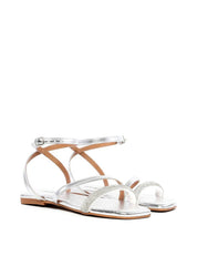 Rasteira Salto Flat com Tiras em Strass - Prata SDI-11907 - PT