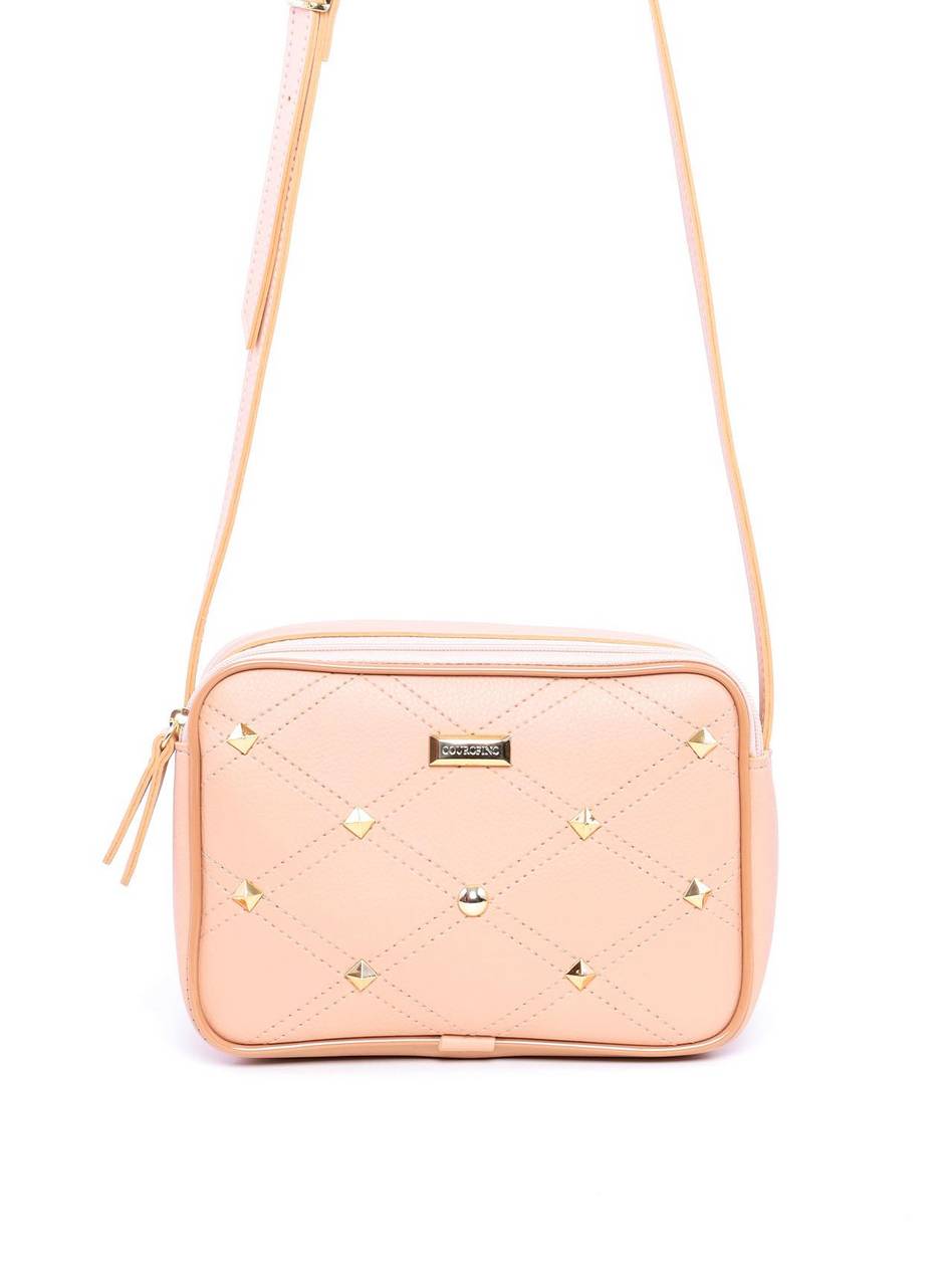 Bolsa Bag Transversal com Metalasse e Spikes Nude BSI-5997 - NU