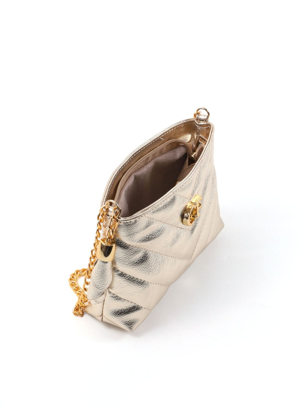 Bolsa Clutch Sintética Tiracolo com Detalhes em Costura - Ouro BSI-5961 - AU