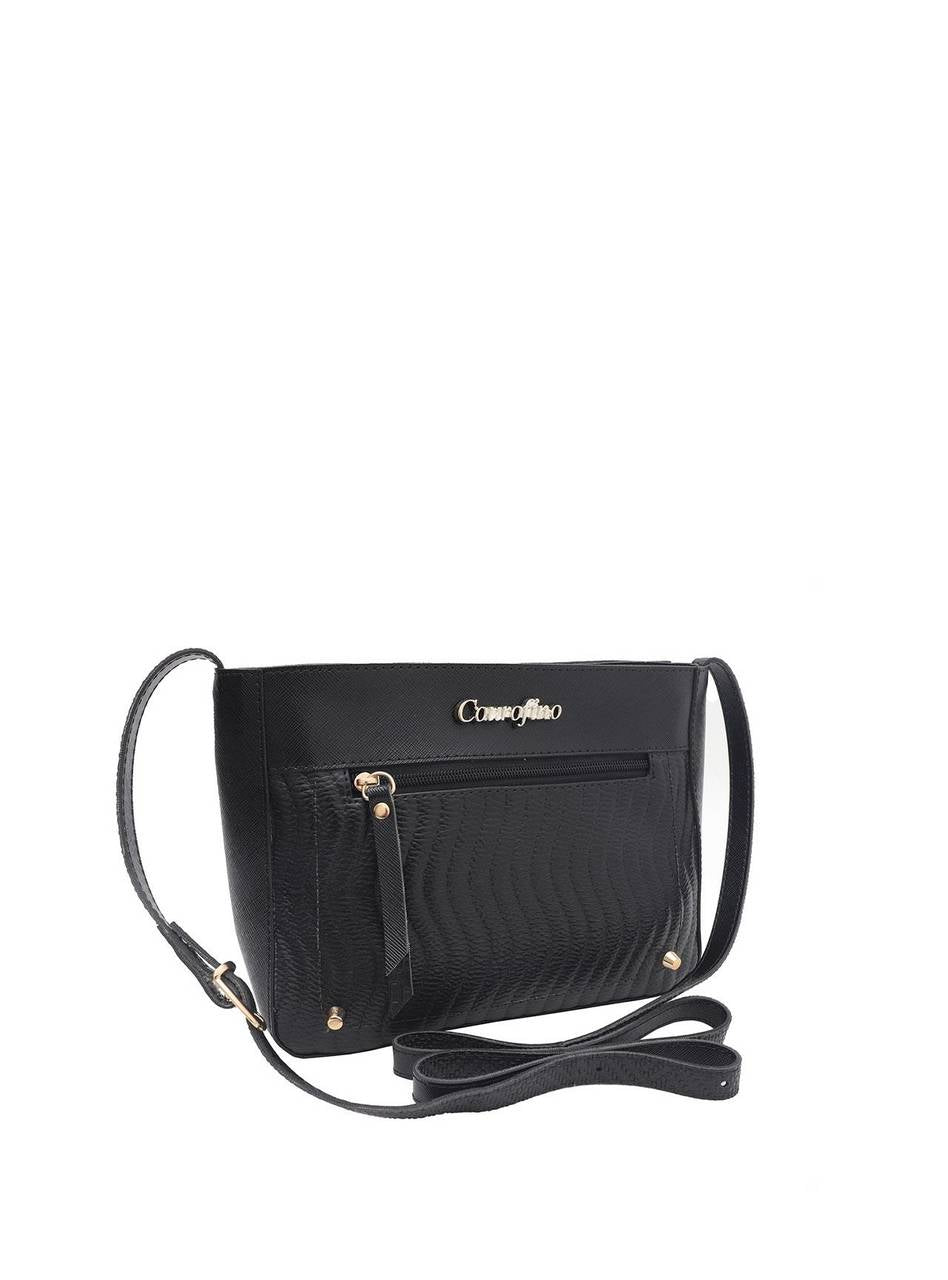 Bolsa Carteiro Transversal Bolso Externo Ziper Pequena Preta BSI-5192 - PR