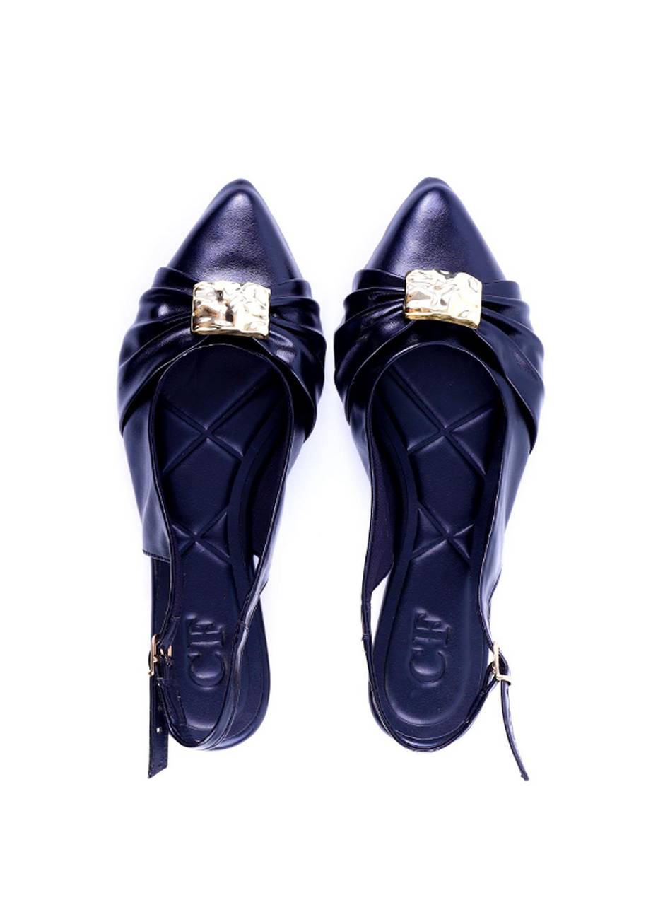Sapatilha Slingback Drapeada Enfeite Orgânico - Preta SDI-11981 - PR