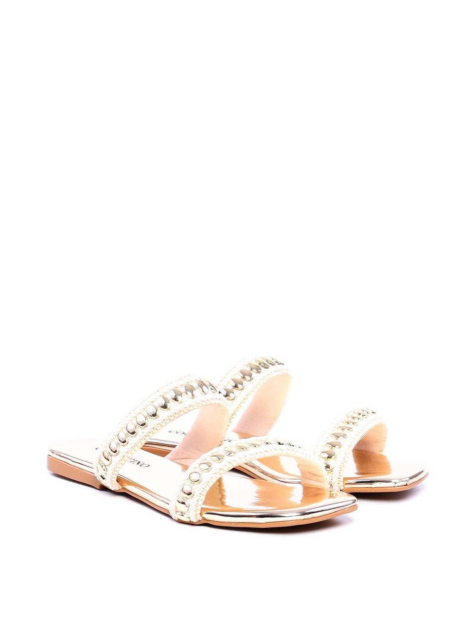 Sandália Feminina Rasteira com Duas Tiras de Crochê - Ouro SDI-11695 - AU