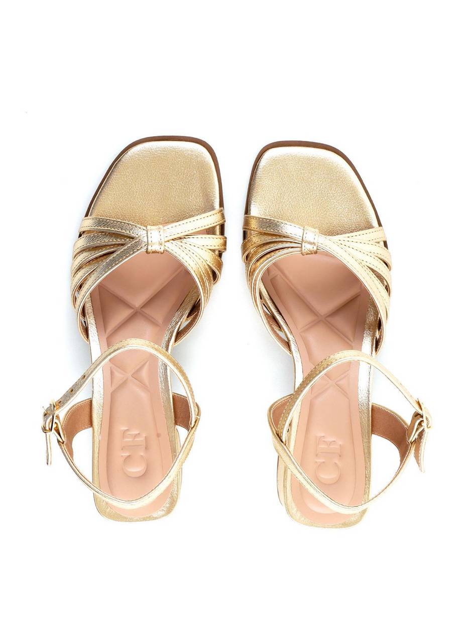 Sandália de Salto Bloco com Tiras Cruzadas - Ouro SDI-12159 - AU